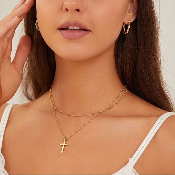 GOLD 14k Plated Cross Layered Necklace - Picture 2 of 3